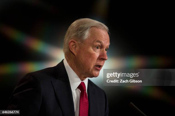 Attorney General Jeff Sessions delivers remarks at the Justice Department's 2017 African American History Month Observation at the Department of...
