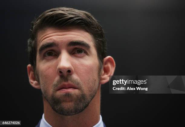 American swimmer and Olympic gold medalist Michael Phelps testifies during a hearing before the Oversight and Investigations Subcommittee of House...