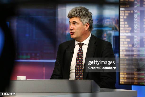 Dominic Konstam, managing director of Deutsche Bank Securities Inc., speaks during a Bloomberg Television interview in New York, U.S., on Tuesday,...