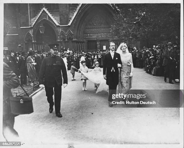 The marriage of British politician Alfred Duff Cooper, 1st Viscount Norwich, to Lady Diana Manners, 1919.