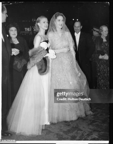 Actress Susan Shaw and Valerie Hobson attend the Royal Command Performance at the Empire in Leicester Square, 1950.