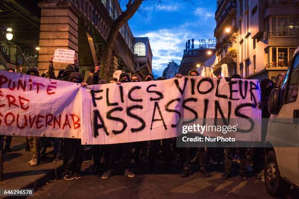 Paris, France, February 15 2017. Clashes broke out during a gathering in the barbes district in tribute to Theo Luhaka, a young man seriously wounded...