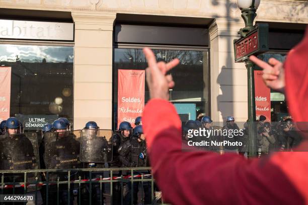 Paris, France, February 18 2017. Clashes broke out during a gathering at place de la republique in tribute to Theo Luhaka, a young man seriously...