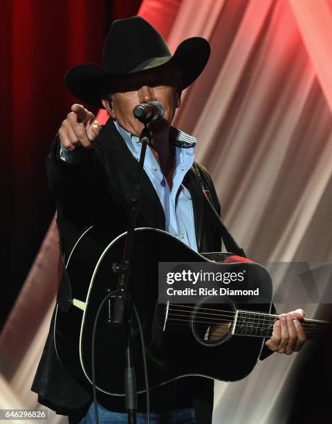 George Strait performs at the T.J. Martell Foundation 9th Annual Nashville Honors Gala at Omni Hotel on February 27, 2017 in Nashville, Tennessee.