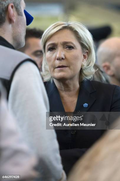 French far-right political Party National Front Leader and Presidential candidate Marine Le Pen Visits Le Salon De L'Agriculture on February 28, 2017...