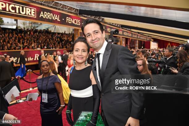 Actor and playwright Lin-Manuel Miranda and his mother Luz Towns-Miranda attend the 89th Annual Academy Awards at Hollywood & Highland Center on...