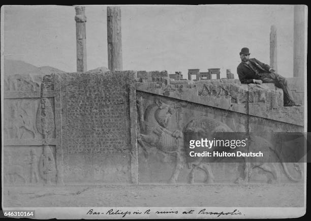 Bas-relief at Persepolis, the Achaemenid ceremonial centre, situated on a wide plain within the Zagros Mountains of Fars, southwestern Iran....