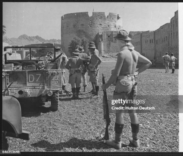 British troops outside the Omani fort of Nizwa, during a period of controversy over country's frontiers.