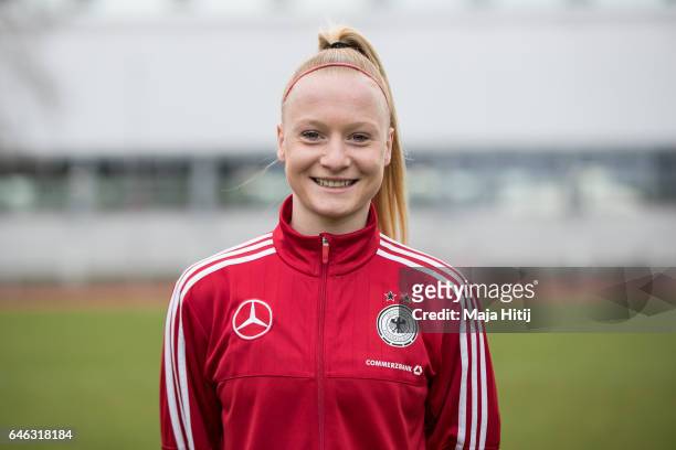 Anna Gerhardt poses during the Germany Women's U19 team presentation on February 28, 2017 in Duesseldorf, Germany.