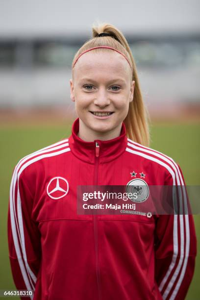 Anna Gerhardt poses during the Germany Women's U19 team presentation on February 28, 2017 in Duesseldorf, Germany.