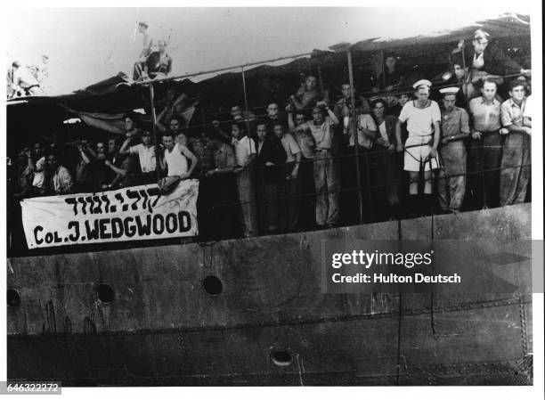 Around 1300 Jewish immigrants arrive in Haifa, Palestine on the ship "Josiah Wedgewood", 1946.