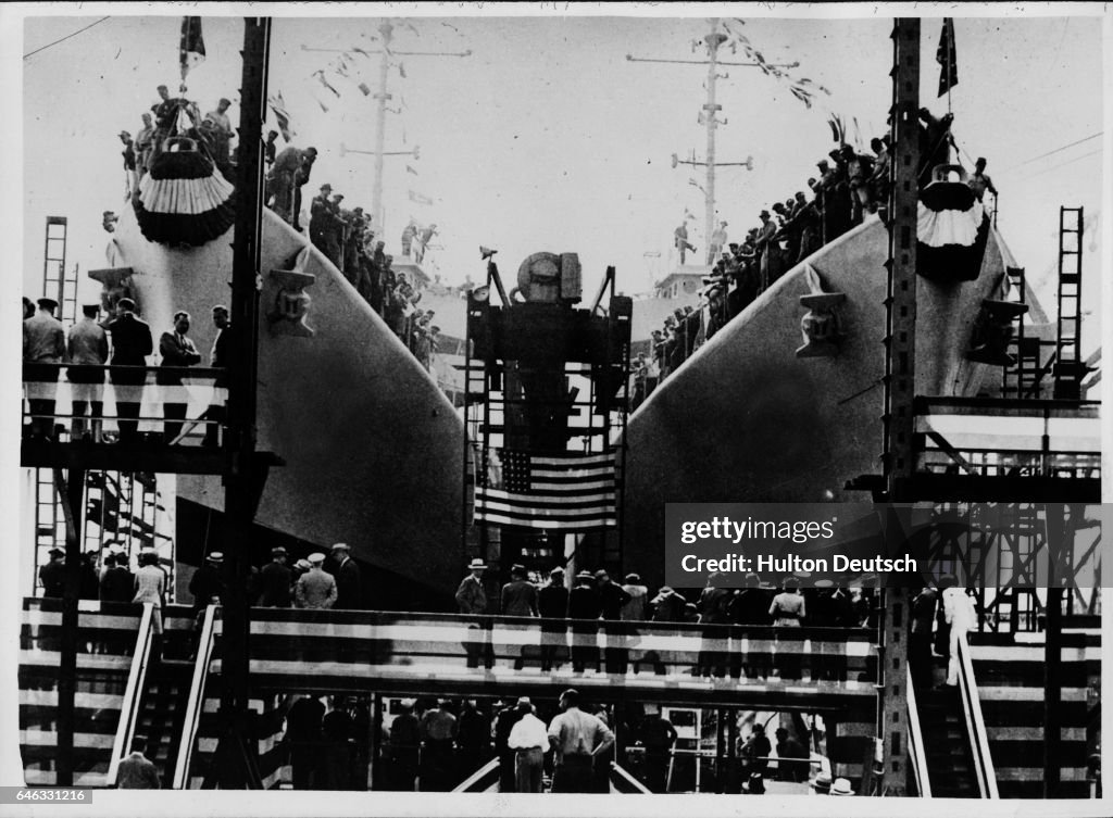 Destroyers Launch in U.S. Shipyard, 1942