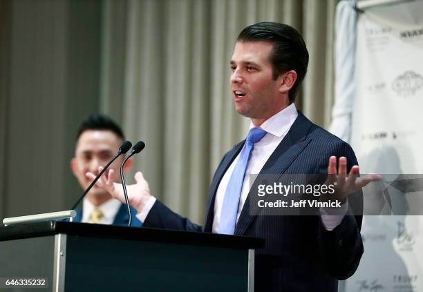 Donald Trump Jr. Delivers a speech during a ceremony for the official opening of the Trump International Tower & Hotel on February 28, 2017 in...