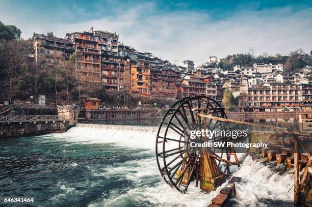 traditional ancient fenghuang town, china - water wheel stock pictures, royalty-free photos & images