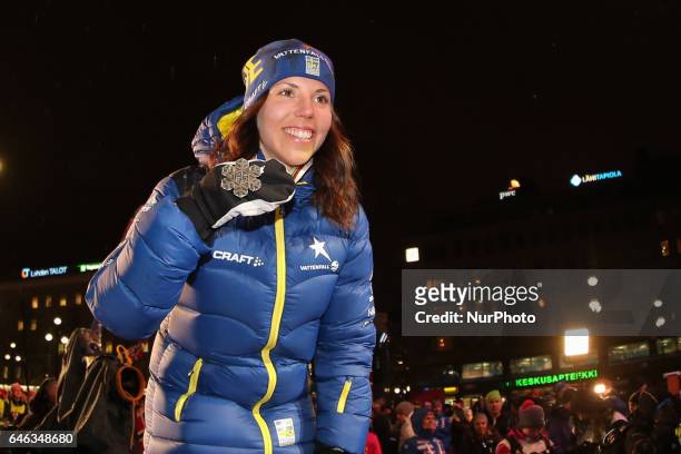 Charlotte Kalla during the Award Ceremony after Ladies cross-country 10.0km Individual Classic final, at FIS Nordic World Ski Championship 2017 in...
