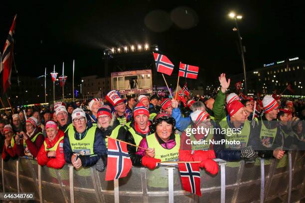 Fan club Marit Bjoergen during the Award Ceremony after Ladies cross-country 10.0km Individual Classic final, at FIS Nordic World Ski Championship...