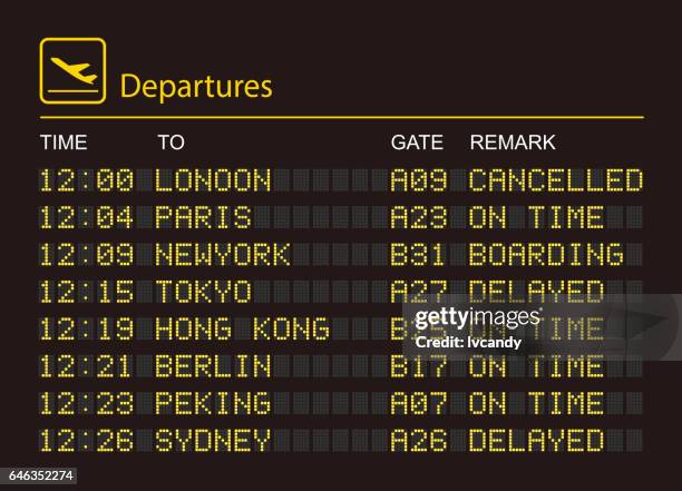 ilustrações, clipart, desenhos animados e ícones de quadro de informações das partidas - airport terminal