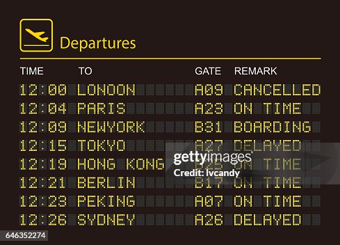 Departures information board Departures information board