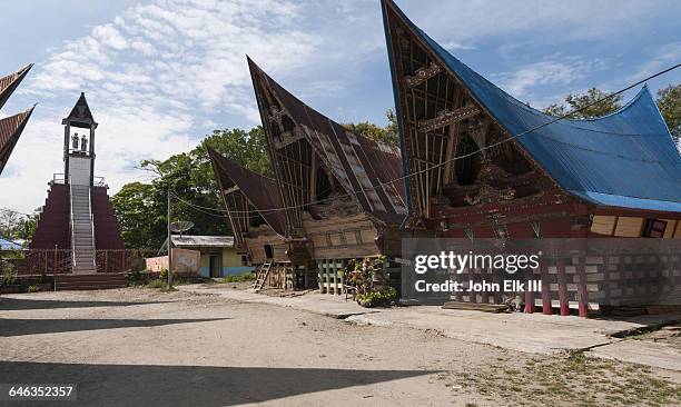 batak style architecture - samosir island stock pictures, royalty-free photos & images
