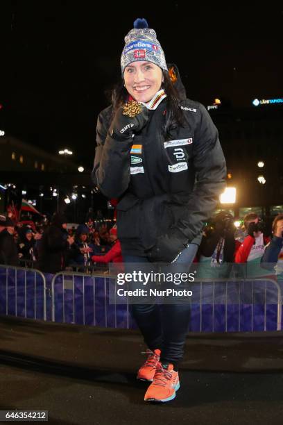 Marit Bjoergen during the Award Ceremony after Ladies cross-country 10.0km Individual Classic final, at FIS Nordic World Ski Championship 2017 in...