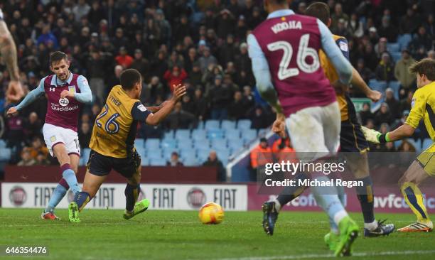 JConor Hourihane of Aston Villa scores their second goal during the Sky Bet Championship match between Aston Villa and Bristol City at Villa Park on...