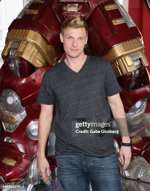 Singer Nick Carter of the Backstreet Boys attends the unveiling of Marvel's Hulkbuster armor wax figure at Madame Tussauds Las Vegas at The Venetian...