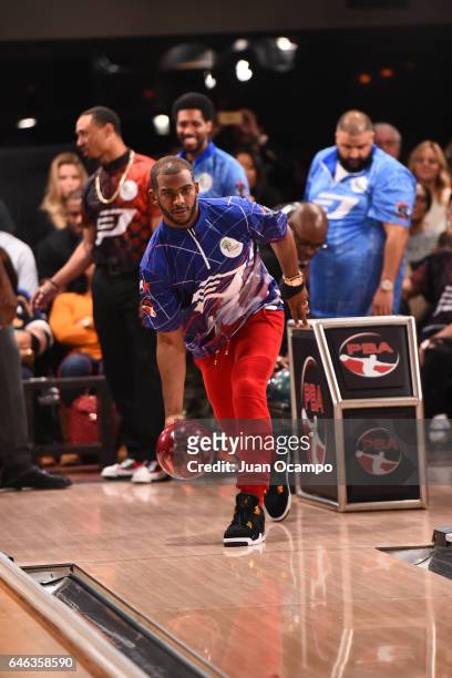 Chris Paul of the LA Clippers bowls at the State Farm CP3 PBA Celebrity Invitational hosted by Los Angeles Clippers all-Star guard Chris Paul on...