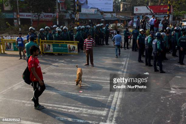 Demonstrators make protest during the shutdown against gas tariff hike in Dhaka, Bangladesh on February 28, 2017. Activists from the...
