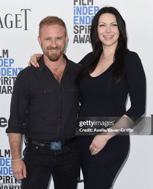 Actors Ben Foster and Laura Prepon arrive at the 2017 Film Independent Spirit Awards on February 25, 2017 in Santa Monica, California.