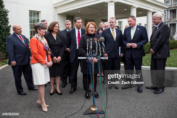 Sen. Heidi Heitkamp speaks to the press after President Trump signed an executive order aimed at undoing former President Barack Obama's Clean Water...