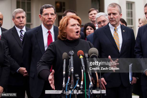 Sen. Heidi Heitkamp speaks to the press after President Trump signed an executive order aimed at undoing former President Barack Obama's Clean Water...