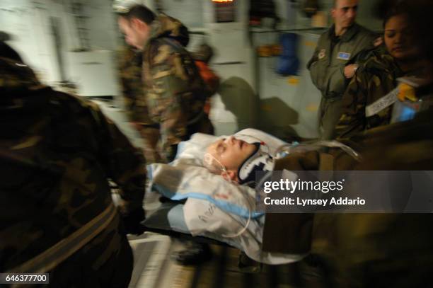 Patient at Balad Air Force Base, Iraq, on November 18, 2004. Hundreds of wounded soldiers have come through the military hospital for emergency...
