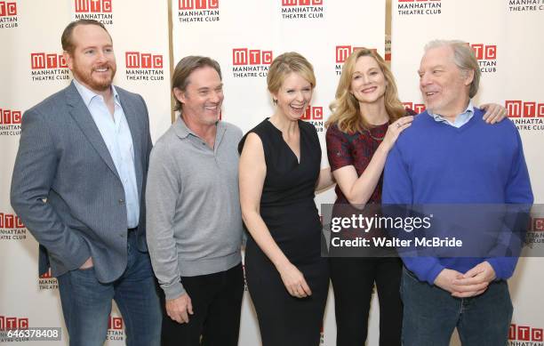 Darren Goldstein, Richard Thomas, Cynthia Nixon, Laura Linney and Michael McKean attends the cast photo call for the Manhattan Theatre Club's New...