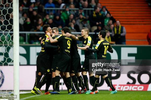 Bremen, 8. Februar 2014 - Fußball, 1. Bundesliga 2013/14, SV Werder Bremen - Borussia Dortmund: Torjubel bei Borussia Dortmund // © xim.gs,...