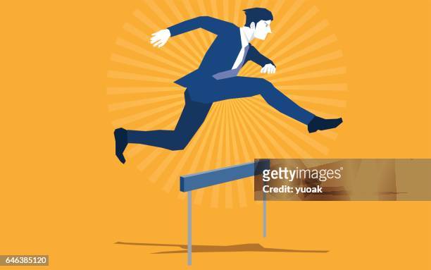 ilustraciones, imágenes clip art, dibujos animados e iconos de stock de salto over hurdle - saltar actividad física