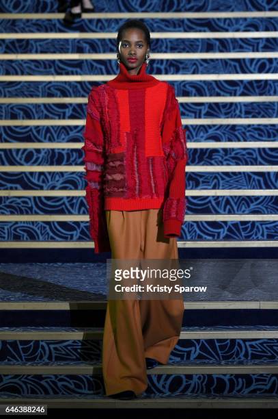 Model walks the runway during the Koche show as part of Paris Fashion Week Womenswear Fall/Winter 2017/2018 on February 28, 2017 in Paris, France.