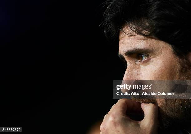 Head Coach of Real Betis Balompie Victor Sanchez del Amo looks on prior to the match of La Liga match between Malaga CF and Real Betis Balompie at La...