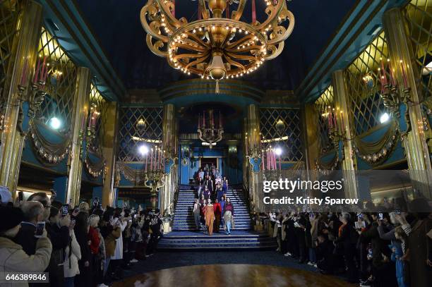 Models walk the runway during the Koche show as part of Paris Fashion Week Womenswear Fall/Winter 2017/2018 on February 28, 2017 in Paris, France.