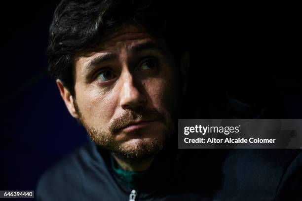 Head Coach of Real Betis Balompie Victor Sanchez del Amo looks on prior to the match of La Liga match between Malaga CF and Real Betis Balompie at La...