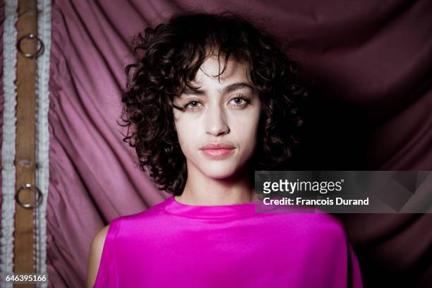 Alanna Arrington poses backstage before the Koche show as part of the Paris Fashion Week Womenswear Fall/Winter 2017/2018 on February 28, 2017 in...