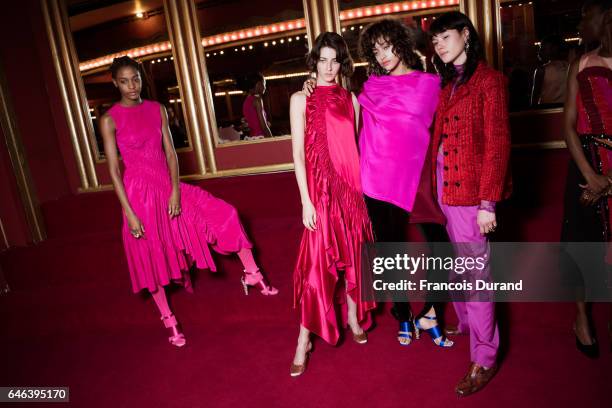 Models pose backstage before the Koche show as part of the Paris Fashion Week Womenswear Fall/Winter 2017/2018 on February 28, 2017 in Paris, France.