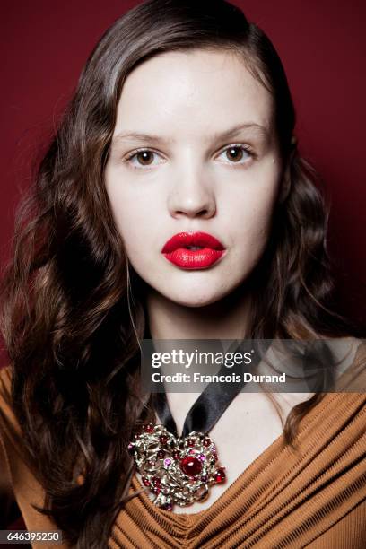 Model poses backstage before the Koche show as part of the Paris Fashion Week Womenswear Fall/Winter 2017/2018 on February 28, 2017 in Paris, France.