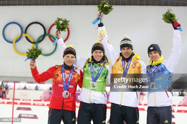 The XXII Winter Olympic Games 2014 in Sotchi, Olympics - Olympische Winterspiele Sotschi 2014, Men's 4x7,5km Relay Biathlon, Erik Lesser, Daniel...