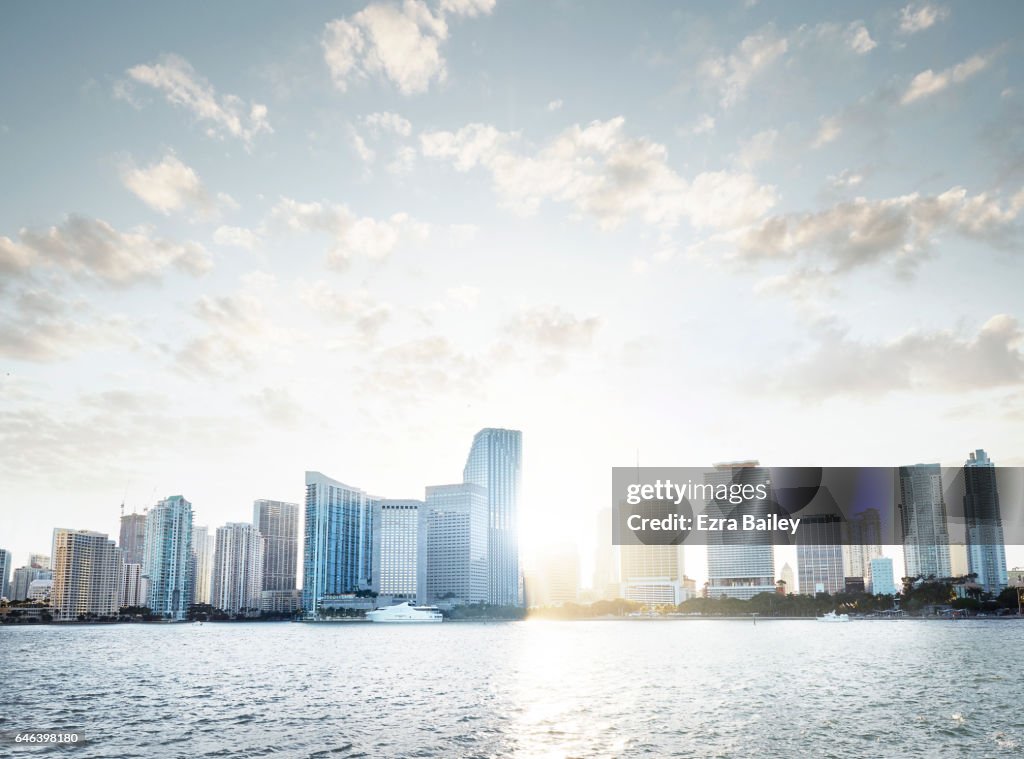 View of the Miami Skyline at sunset