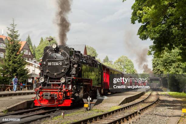dampfzug in schierke station - brockenbahn stock-fotos und bilder
