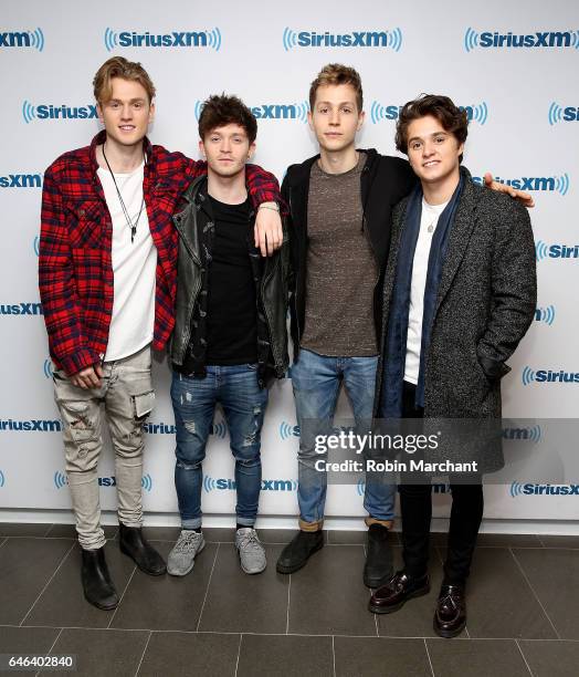 James McVey, Connor Ball, Tristan Evans and Brad Simpson of The Vamps at SiriusXM Studios on February 28, 2017 in New York City.