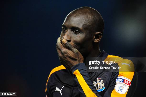 Mohamed Diame of Newcastle United holds a hands to his face during the Sky Bet Championship Match between Brighton & Hove Albion and Newcastle United...