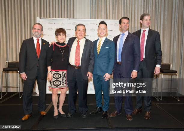 Eric Danziger , Datuk Tony Tiah, Datin Alicia Tiah, Joo Kim Tiah , Donald Trump Jr and Eric Trump attend the Trump International Hotel And Tower...