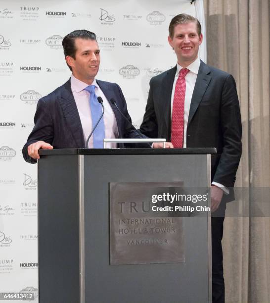 Donald Trump Jr. And Eric Trump, Executive Vice Presidents of Development and Acquisition and Development for the Trump Organization, attend the...