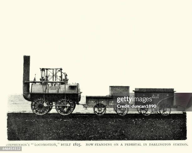 stephenson's locomotion steam train - george stephenson stock illustrations